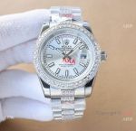 Clone Rolex DayDate Iced Out Watches Stainless steel Silver Dial 40mm